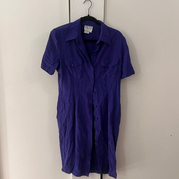 Tess Dress Purple 100% silk vintage dress Super Soft Cute Dainty Button Up 14 XL - Picture 1 of 3